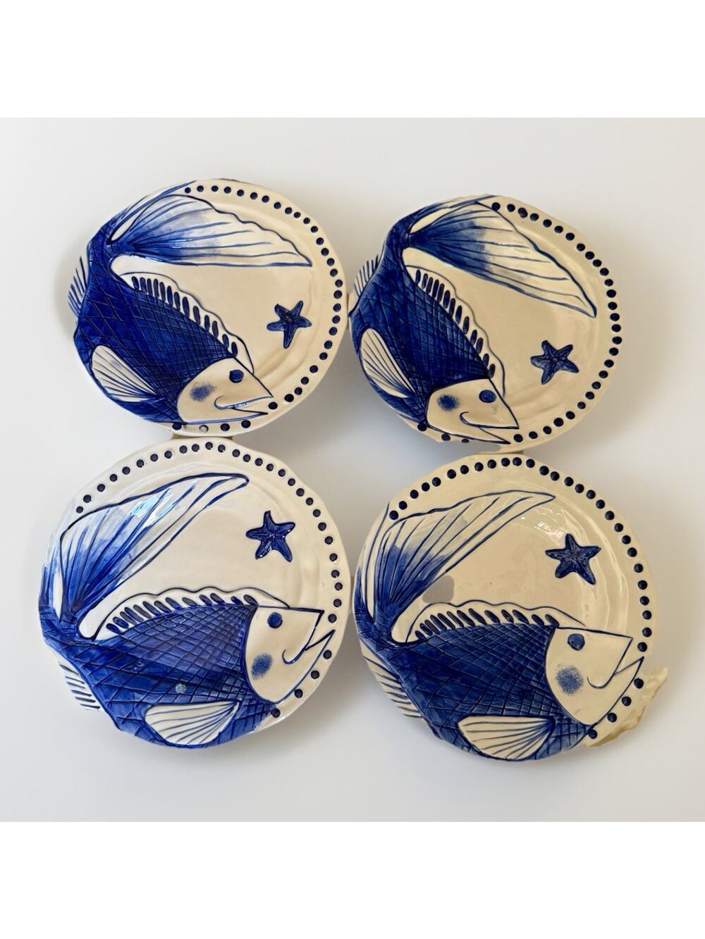 Blue Sky 10” Magic Sea Fish Blue Dinner Ceramic Plates Beach Nautical